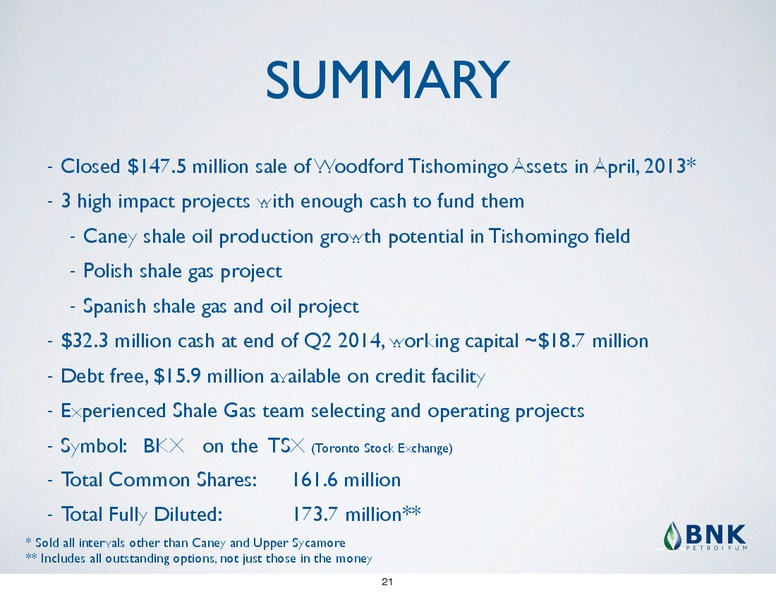 INVESTOR PRESENTATION – BNK Petroleum Inc. – slide 18