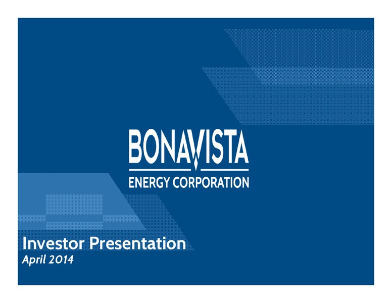 INVESTOR PRESENTATION – Bonavista Energy Corp – slide 1