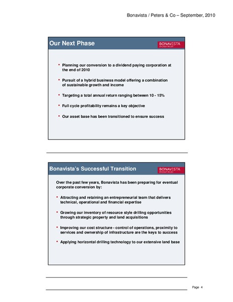 PETERS & CO NORTH AMERICAN OIL & GAS CONFERENCE TORONTO – Bonavista Energy Corp – slide 4