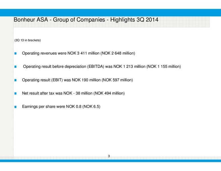 Q3 2014 RESULTS – Bonheur Asa – slide 3