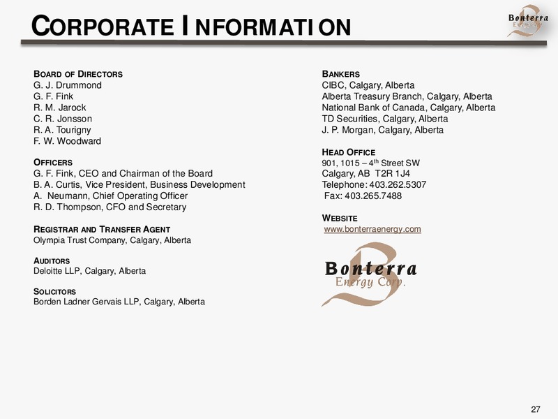 INVESTOR UPDATE – Bonterra Energy Corp – slide 26