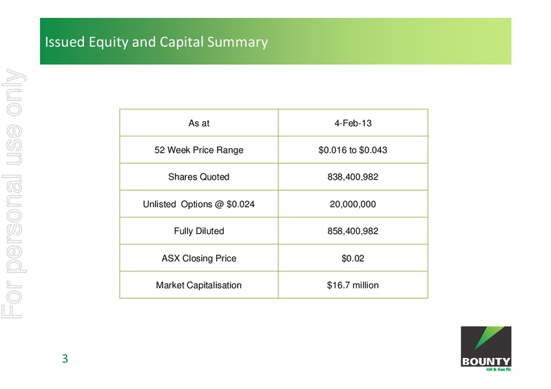 Investorium Seminar the Basement   Sydney – Bounty Oil & Gas Nl – slide 3