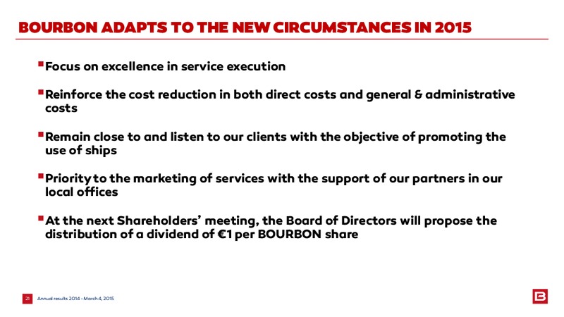2014 EARNINGS CALL – Bourbon – slide 21