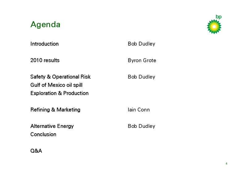 Q4 2010 RESULTS AND INVESTOR UPDATE – BP Plc – slide 3