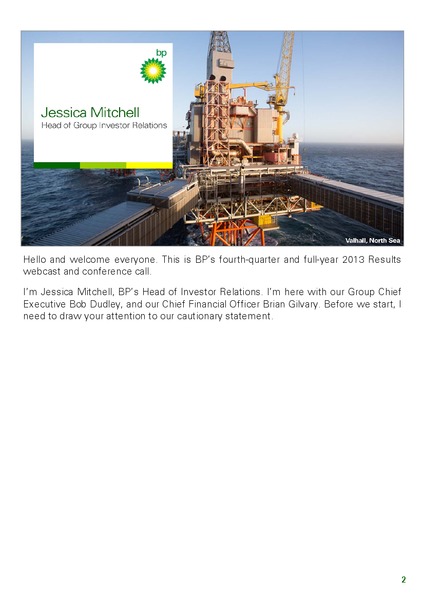Q4 AND FULL YEAR 2013 RESULTS PRESENTATION – BP Plc – slide 2