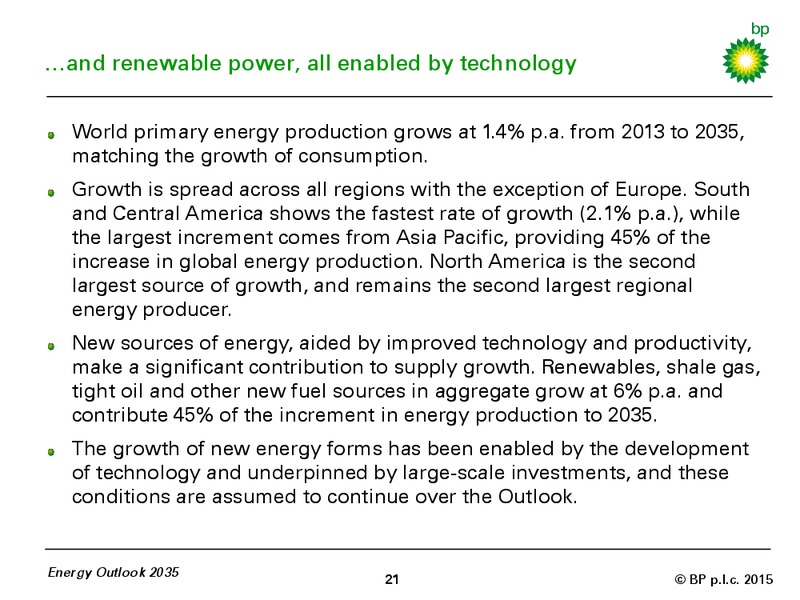 BP ENERGY OUTLOOK 2035 – BP Plc – slide 20