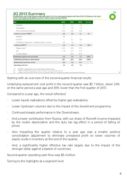 Q2 2013 RESULTS PRESENTATION – BP Plc – slide 8