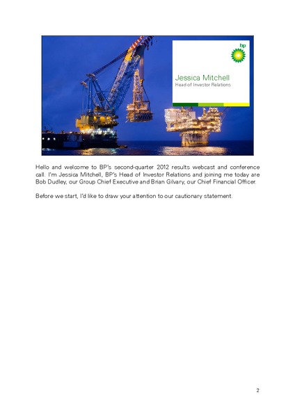 Q2 2012 RESULTS PRESENTATION – BP Plc – slide 2