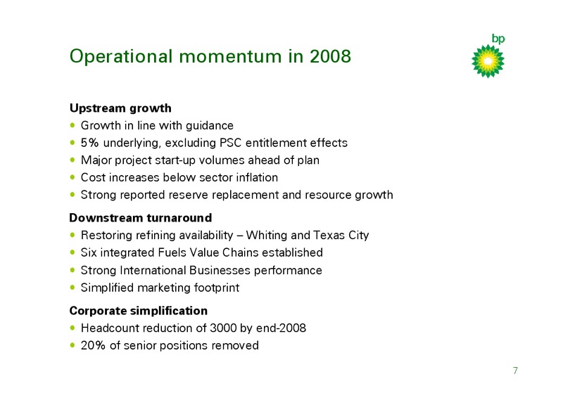 MARCH 2009 INVESTOR PRESENTATION – BP Plc – slide 6