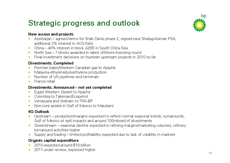 Q3 2010 EARNINGS CALL – BP Plc – slide 12