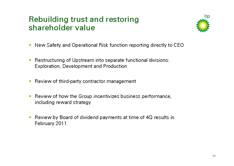 Q3 2010 EARNINGS CALL – BP Plc – slide 13