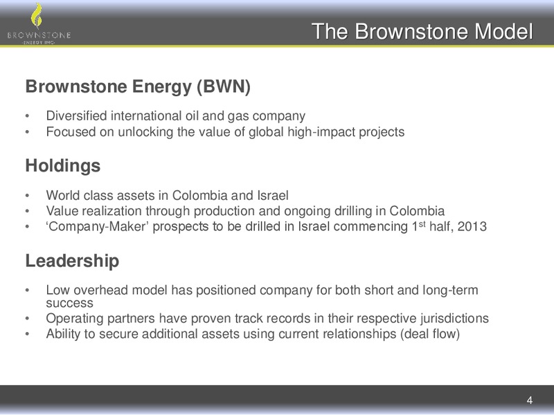 Corporate Update – Brownstone Energy Inc. – slide 3