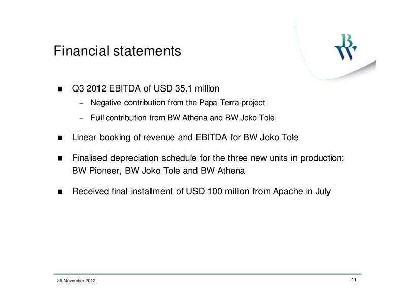 Q3 2012 RESULTS – Bw Offshore – slide 10