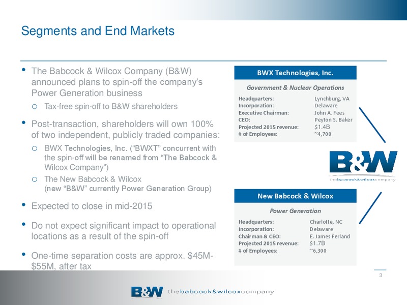 INVESTOR PRESENTATION – The Babcock & Wilcox Company – slide 2