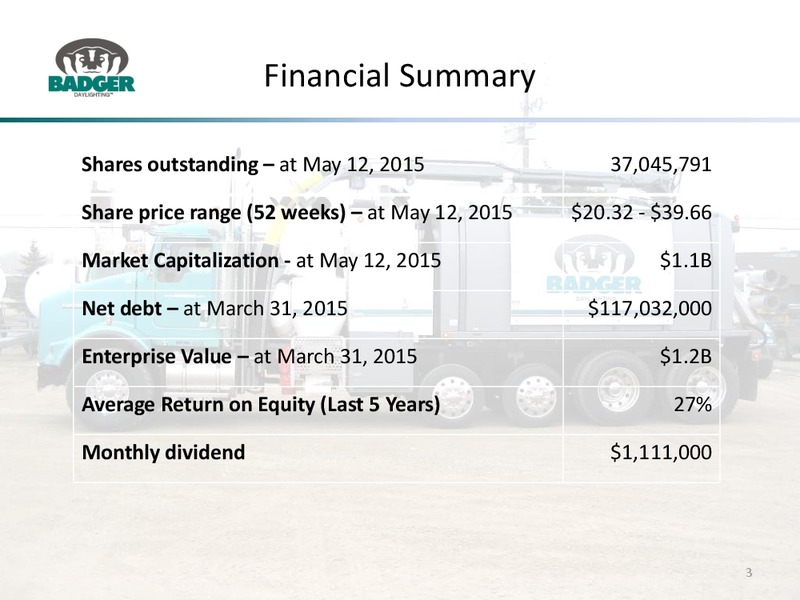 May 2015 Corporate Presentation – Badger Daylighting Ltd. – slide 2