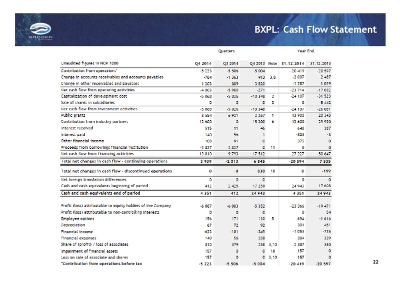 Q4 2014 RESULTS – Badger Explorer – slide 22