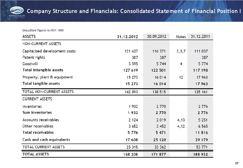 Q4 2012 INVESTOR PRESENTATION – Badger Explorer – slide 17