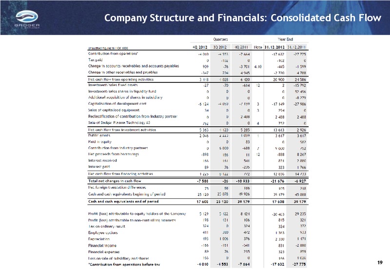 Q4 2012 INVESTOR PRESENTATION – Badger Explorer – slide 19