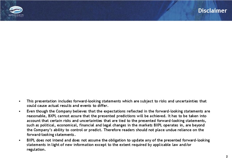 Q1 2012 RESULTS – Badger Explorer – slide 2