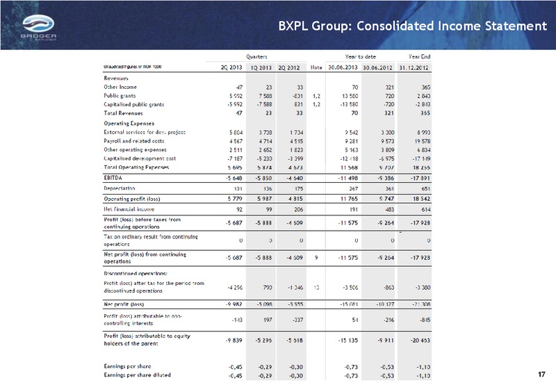Q2 H1 2013 INVESTOR PRESENTATION – Badger Explorer – slide 17
