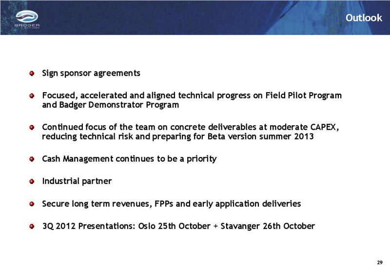 Q2 2012 RESULTS – Badger Explorer – slide 29