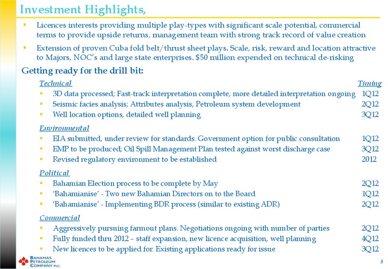 February 2012 Investor Presentation – Bahamas Petroleum – slide 2