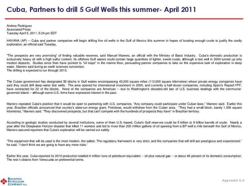 April 2011 Investor Presentation – Bahamas Petroleum – slide 38