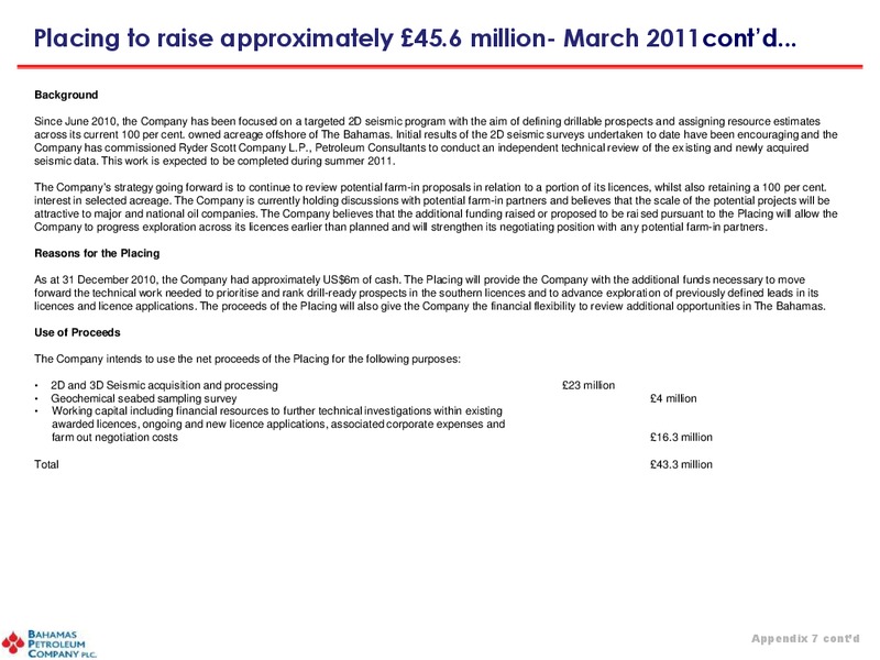 April 2011 Investor Presentation – Bahamas Petroleum – slide 40