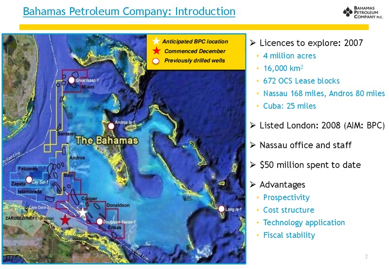 12th Annual Oil and Gas Investor Forum – Bahamas Petroleum – slide 2