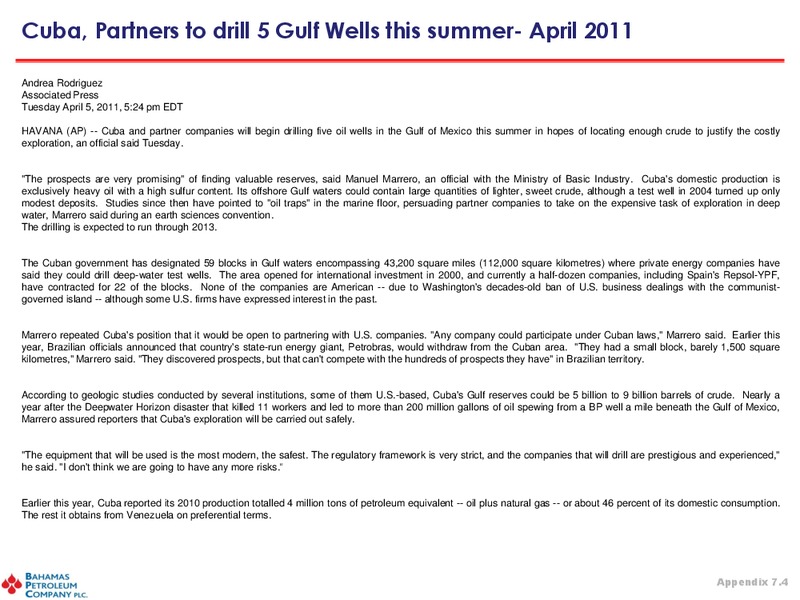 May 2011 Investor Presentation – Bahamas Petroleum – slide 40