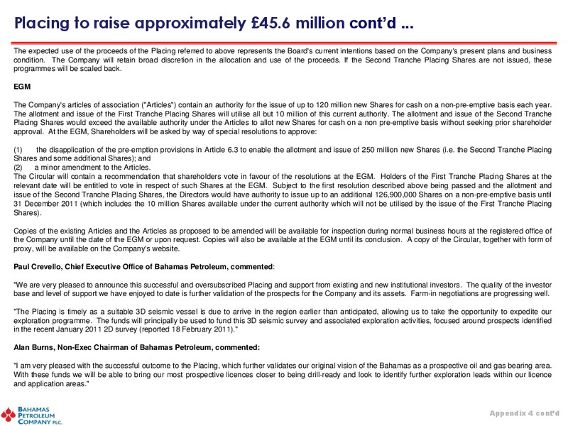 June 2011 Investor Presentation – Bahamas Petroleum – slide 30