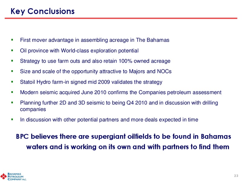 September 2010 Investor Presentation – Bahamas Petroleum – slide 22