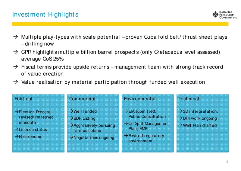 October 2012 Investor Presentation – Bahamas Petroleum – slide 2