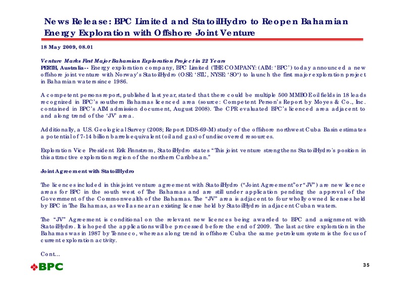 Oil Barrel Conference – Bahamas Petroleum – slide 34
