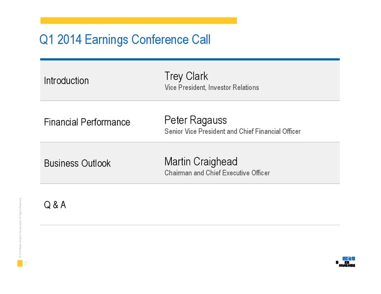 Q1 2014 RESULTS – Baker Hughes – slide 2