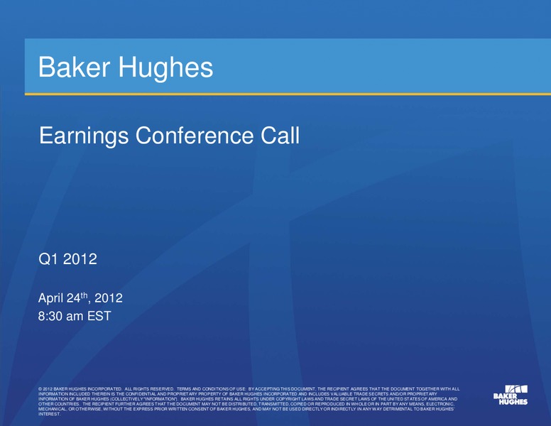 Q1 2012 – Baker Hughes – slide 1