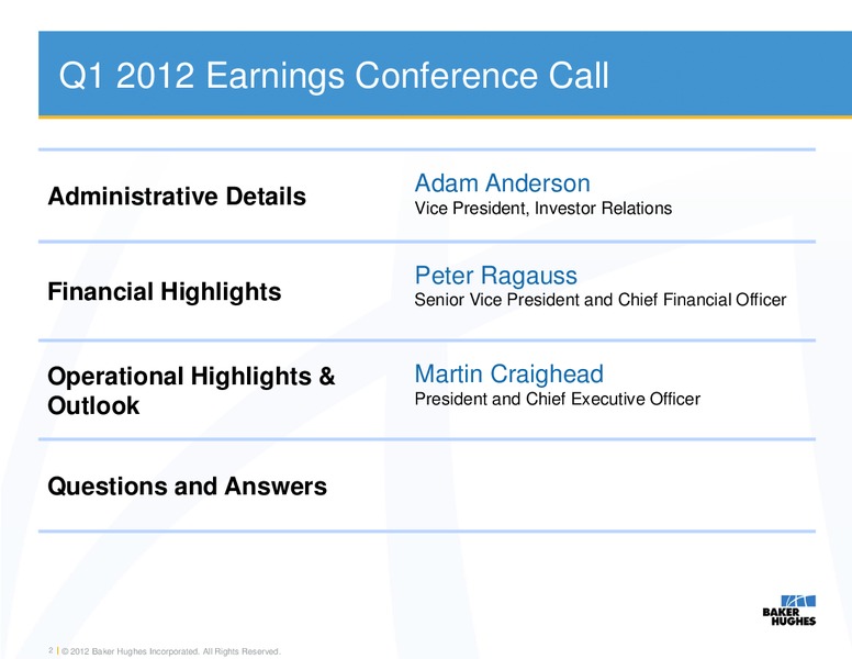 Q1 2012 – Baker Hughes – slide 2