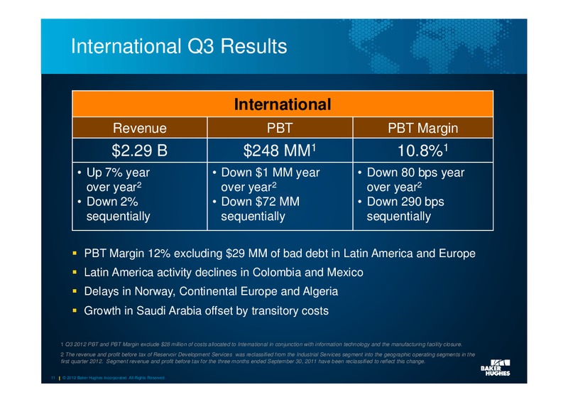 Q3 2012 RESULTS – Baker Hughes – slide 10