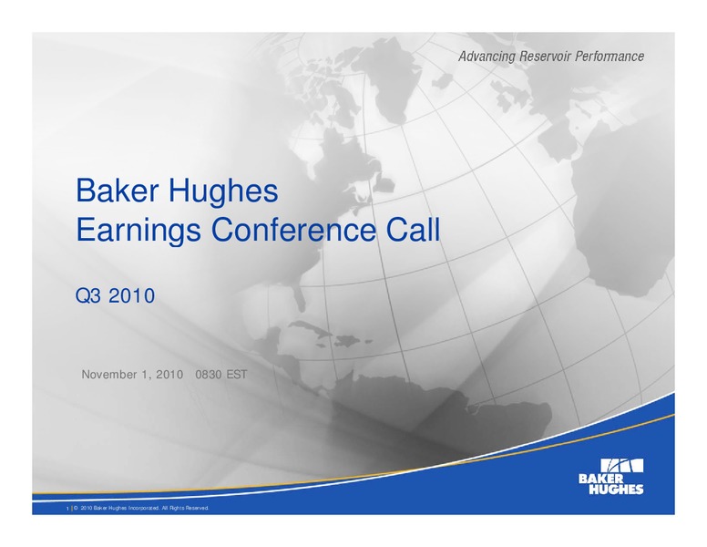 Q3 2010 RESULTS – Baker Hughes – slide 1