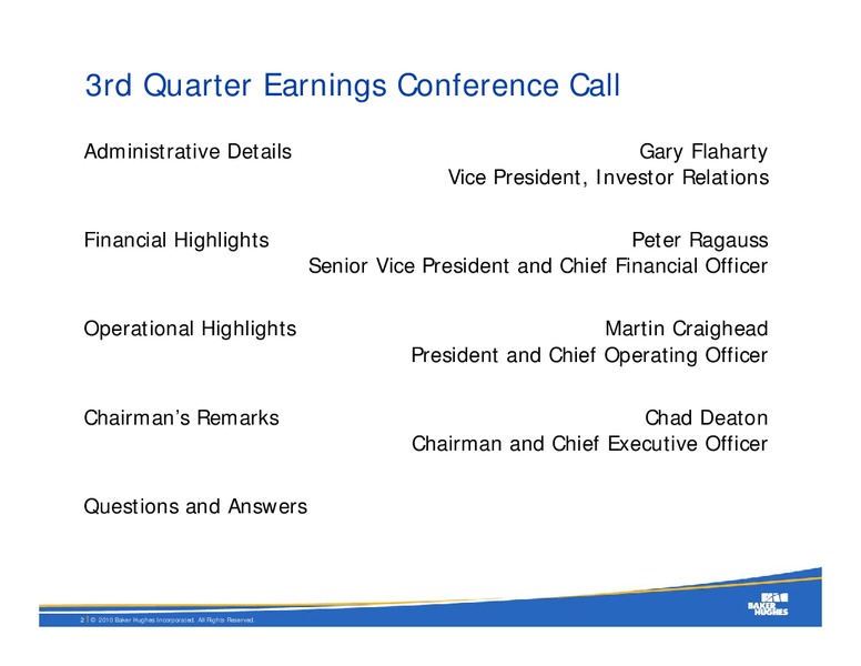 Q3 2010 RESULTS – Baker Hughes – slide 2