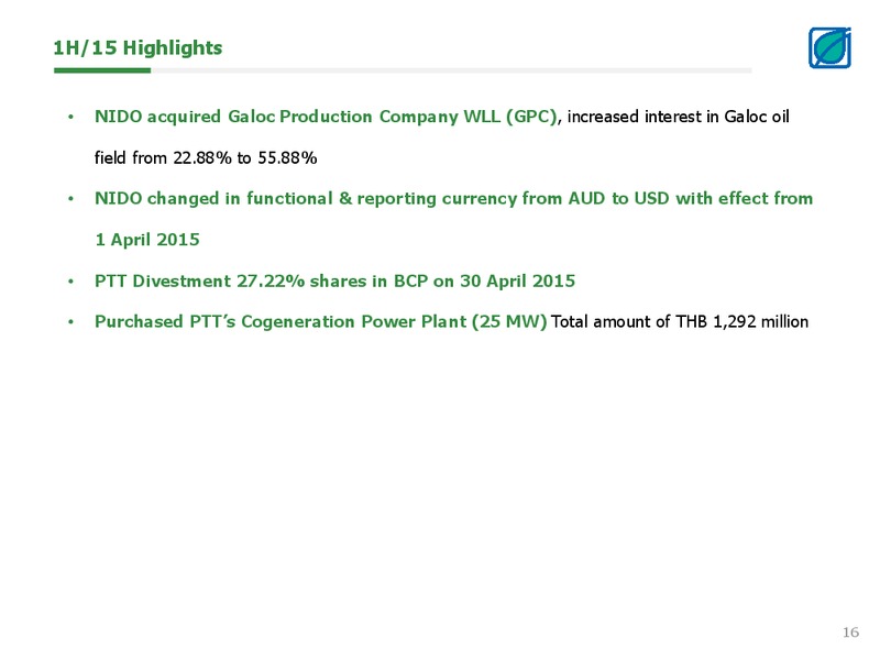 Opportunity Day Q2 2015 – Bangchak Petroleum Plc – slide 16