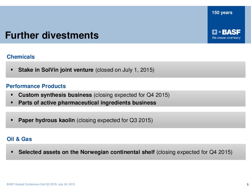 Q2 2015 FINANCIAL HIGHLIGHTS – Basf Se – slide 4