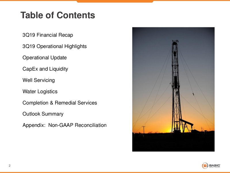 3Q 2019 Earnings Presentation – Basic Energy Services Inc. – slide 2