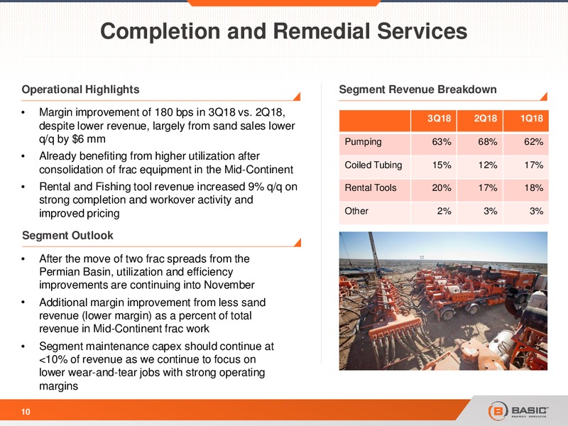 3Q 2018 Earnings Call – Basic Energy Services Inc. – slide 9