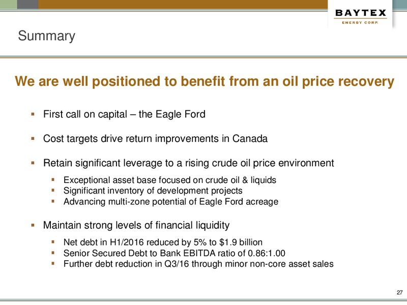 September 2016 Corporate Presentation – Baytex Energy Corp. – slide 24