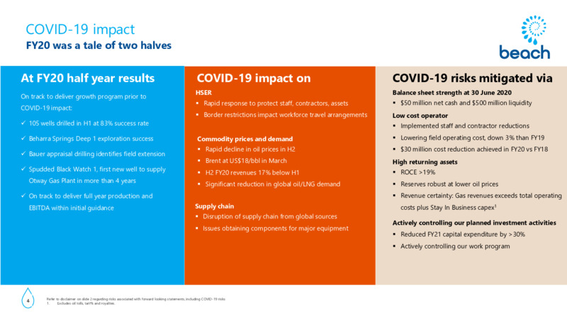 FY20 Results and Outlook Presentation – Beach Energy Limited – slide 3