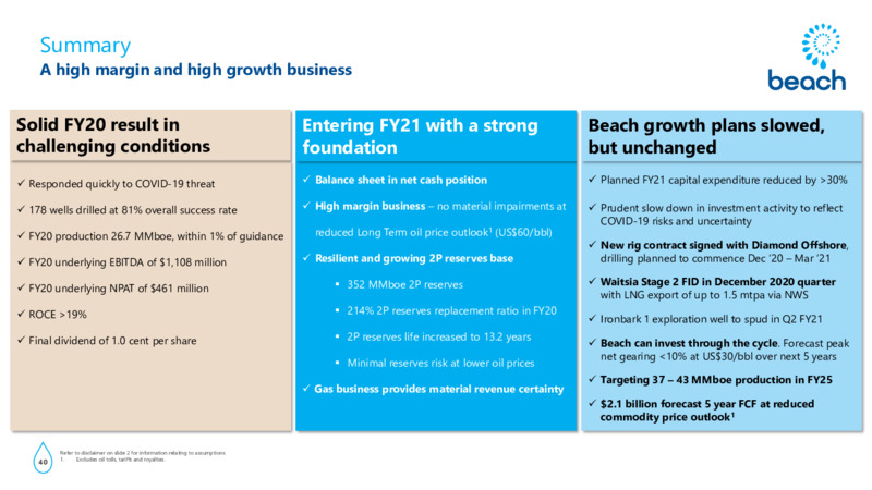 FY20 Results and Outlook Presentation – Beach Energy Limited – slide 39