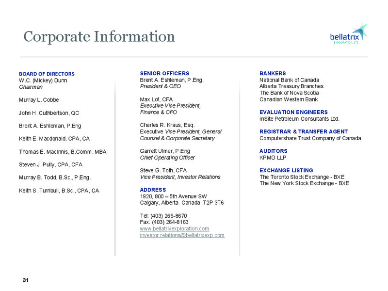 July 2017 Corporate Presentation – Bellatrix Exploration Ltd. – slide 30