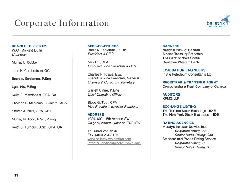 August 2017 Corporate Presentation – Bellatrix Exploration Ltd. – slide 30