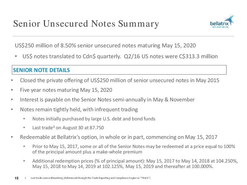 September 2016 Analyst Update – Bellatrix Exploration Ltd. – slide 14